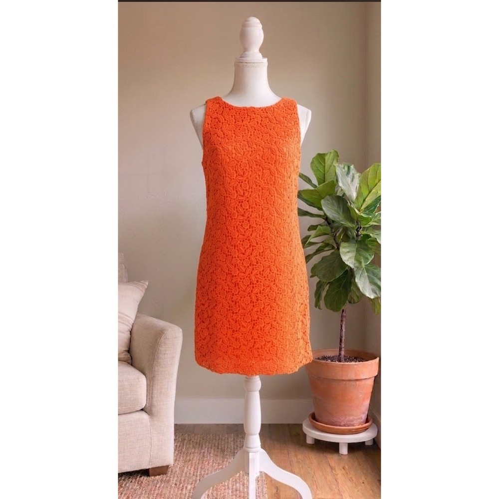 J. Crew Collection Lace Shift Dress 0 Orange Floral Sleeveless Cocktail Summer